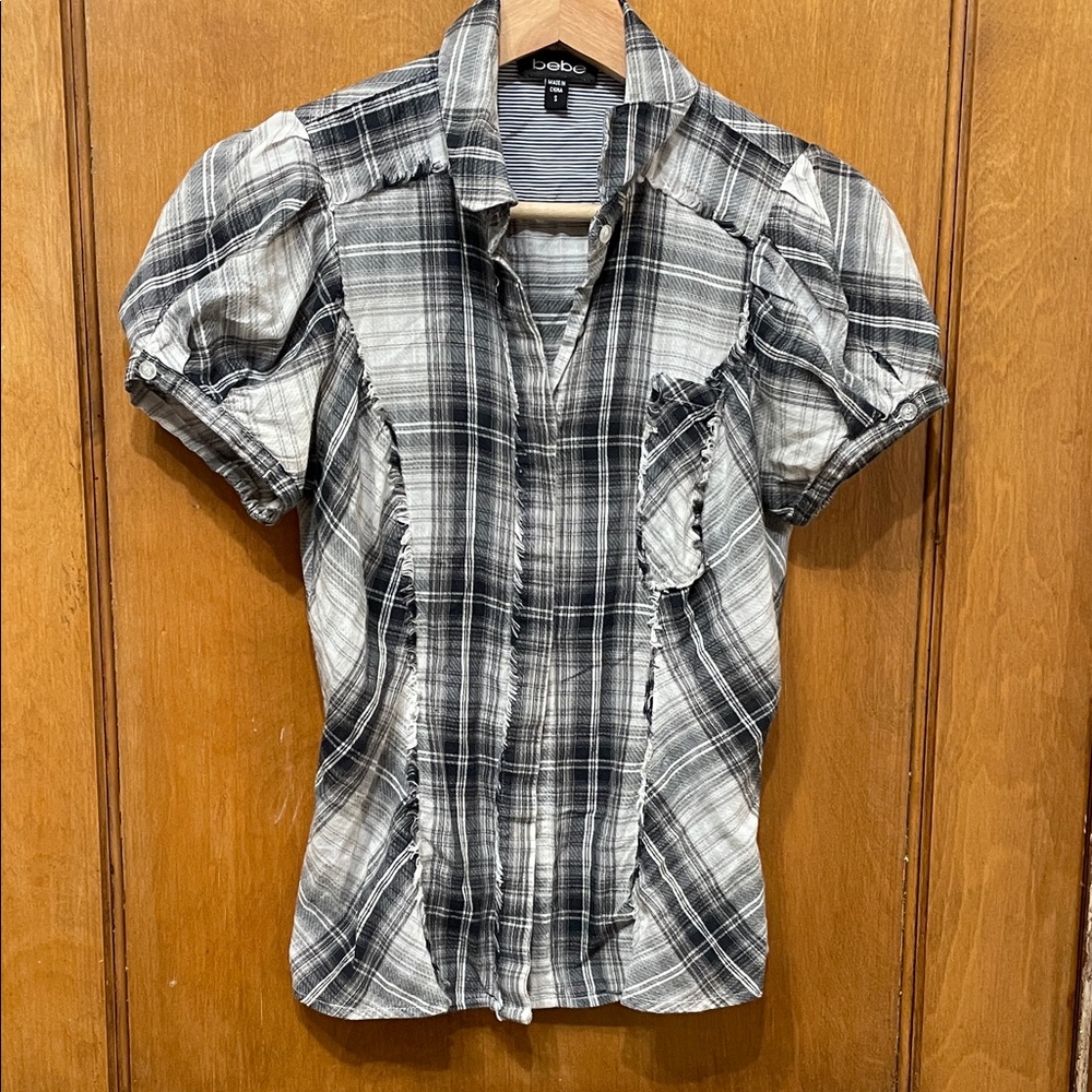 Bebe Monochrome Plaid Casual Shirt